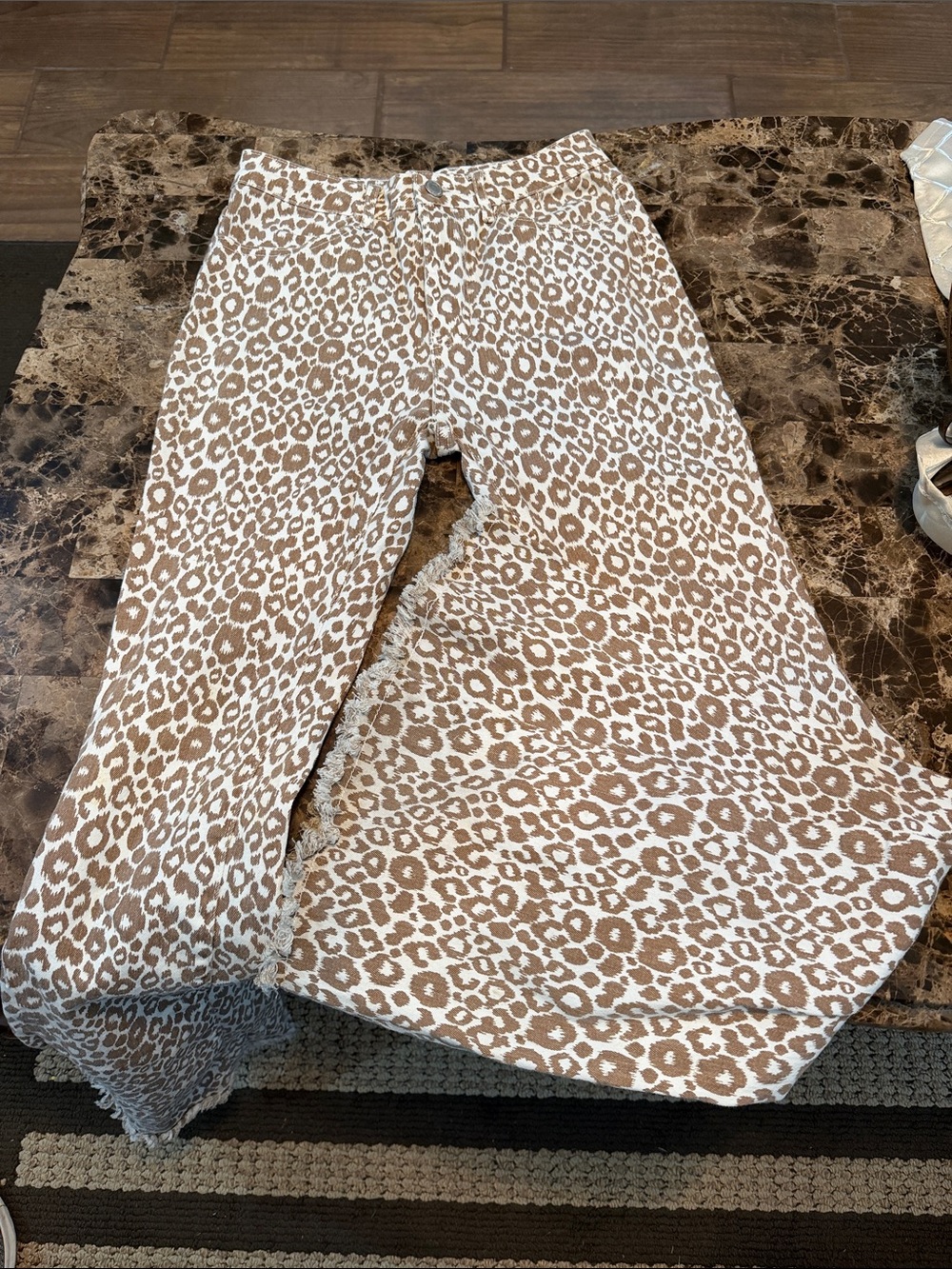 Leopard Print Wide-Leg Pants - Brown/White